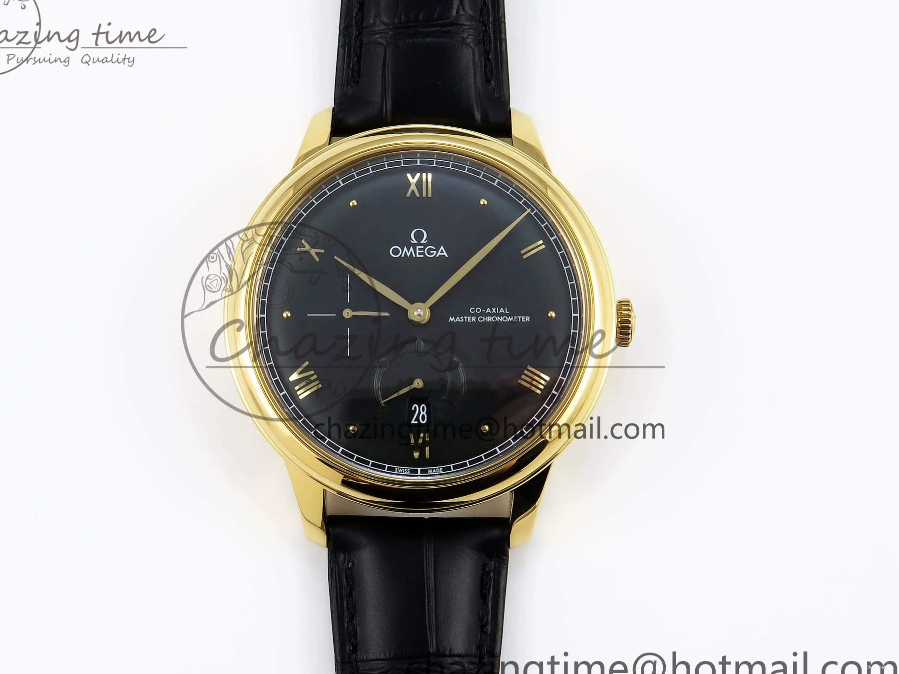 0124 WeatherProof De Ville Power Reserve YG MKF 1:1 Best Edition Black Dial on Black Leather Strap A 7758